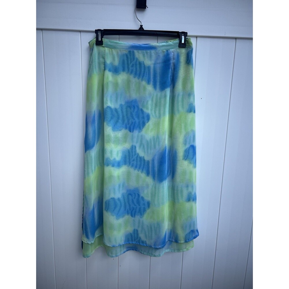 90s Kaktus Tiered Flared Midi Skirt Womanโs 1X Colorful Blue Green Side Zip